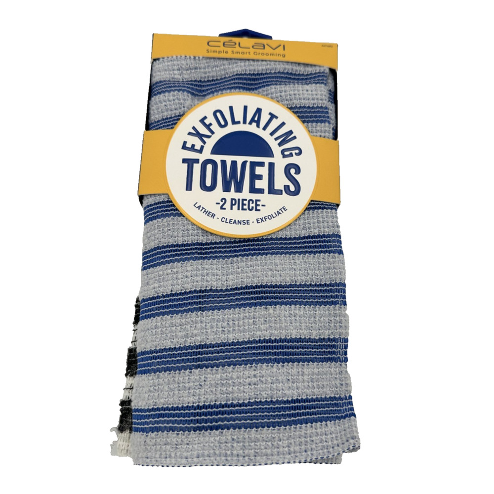 Celevi Smart Grooming Exfoliating Bath Towels 2pc Lather Cleanse Skin Body Scrub
